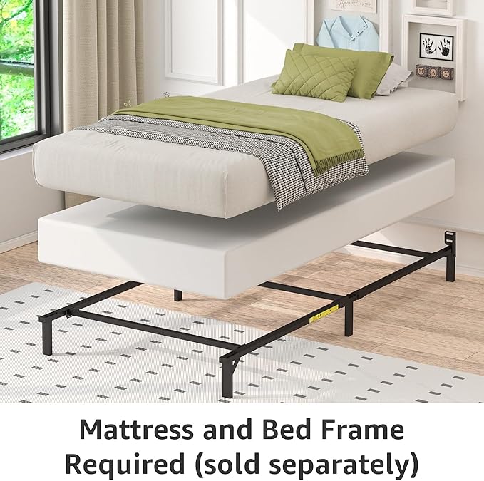 Basics Smart Box Spring Bed Base, 9-Inch Height Mattress Foundation, Tool-Free Easy Assembly, Twin, 74"L x 38"W x 9"H, White