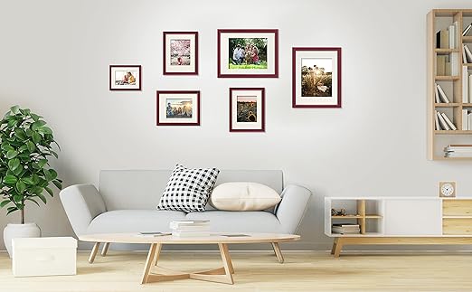 VIOLABBEY 6x8 Picture Frame Red, Photo Frame Set of 4, Display 4x6 Photo with Mat and 6x8 without Mat, Wall or Tabletop, HD Real Glass
