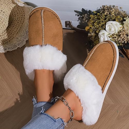 Afellicy Women's Fuzzy Memory Foam Slippers Fall Winter House Shoes Indoor and Outdoor Fur Lining Slip on Bedroom Shoes