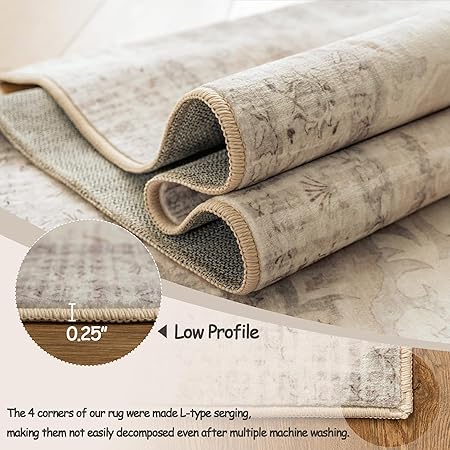 Boho Tribal Living Room Rug - 6x9 Washable Area Rug with Non-Slip Backing Low-Pile Bohemian Printed Rug Distressed Rug 6x9 Large Carpet for Living Room Office Farmhouse Bedroom -Light Blush