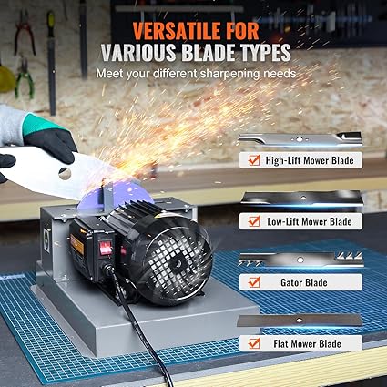VEVOR Lawnmower Blade Grinder, 23 HP 1700 RPM Motor with 7'' Diameter Standard Reverse Wheel, 30 40 Grinding Degree Steel Mower Sharper for Blades Tool Grinding in Garden or Workshop