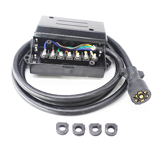 X-Haibei 7 Way Trailer Plug Inline Cord 8 Feet Connector Cord 7 Pin Wiring Harness with 7 Gang Waterproof Junction Box Black