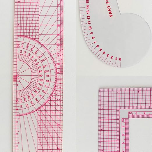 Fashion Clear Metric Sewing Ruler Set, French Curve Pattern Ruler Kit for Beginners Tailors Designers (A-9-Piece Set)