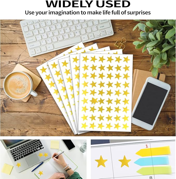 1080 Gold Star Stickers - Foil Star Stickers for Youngsters, DIY & Office Decoration, Student Planner & Classroom Teacher Supplies