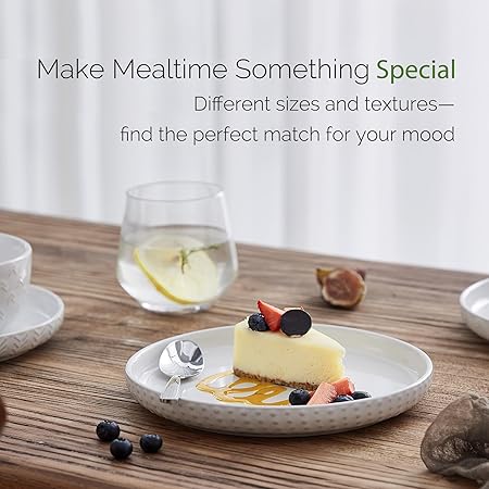 Lareina Plates and Bowls Sets, Dinnerware Sets 12 Piece Service for 4, Ceramic Dining Dinner Ware Service for 4, White