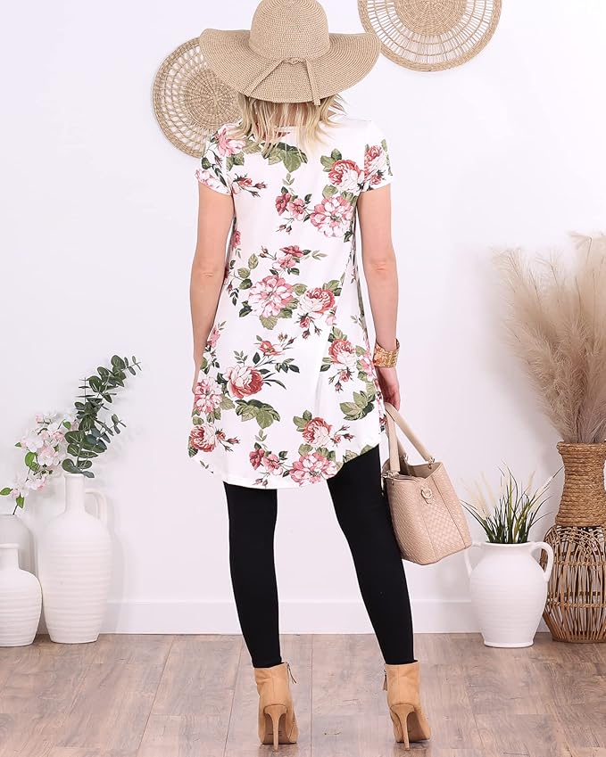 Popana Short Sleeve Tunic Tops to Wear with Leggings Made in USA Short Sleeve Shirts for Women - Loose Fit Womens Summer Tops