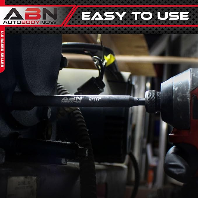 ABN Impact Nut Driver Tool Set - 6pc SAE 6 IN Long Shank Nut Driver Bits Magnetic Tip Sockets, 14 IN Hex Shank
