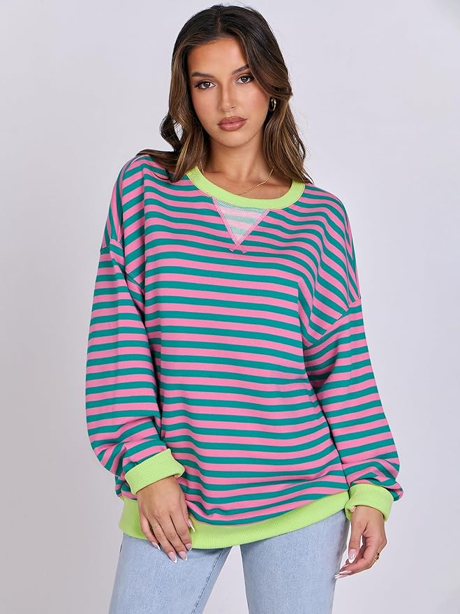 ANRABESS Women Striped Oversized Sweatshirt Crewneck Long Sleeve Shirts Hoodies 2025 Summer Fashion Pullover Top Y2K Outfits