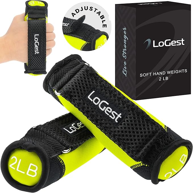 LoGest Soft Hand Weights Adjustable Straps - Comes in 1LB Weights or 2LB or 3LB 4LB - Comfortable Secure Weighted Neoprene Dumbbells with Straps for Walking Running Cardio Workout Physical Therapy
