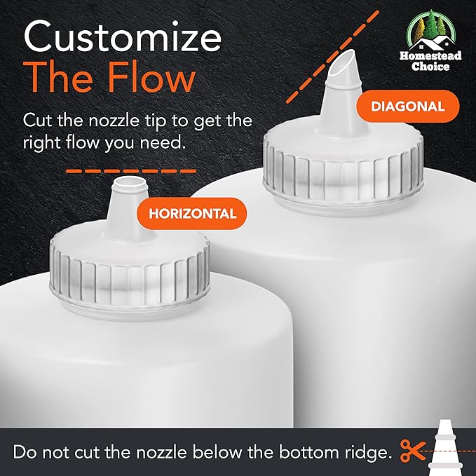 Homestead Choice Made in USA Condiment Squeeze Bottles 32 OZ, 3 Pack Squirt Bottles for Sauces Liquids BPA Free Condiment Bottles with Cap Ketchup, Syrup, Oil, Dressings, Honey, BBQ, Arts Crafts