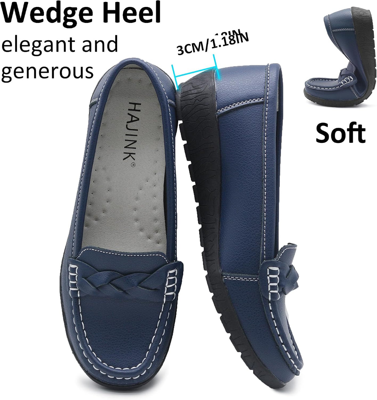 HAJINK Women Loafers Flexible Breathable Slip-On Comfortable Sole Low Wedge Loafers for Women Ladies Shoes for Walking