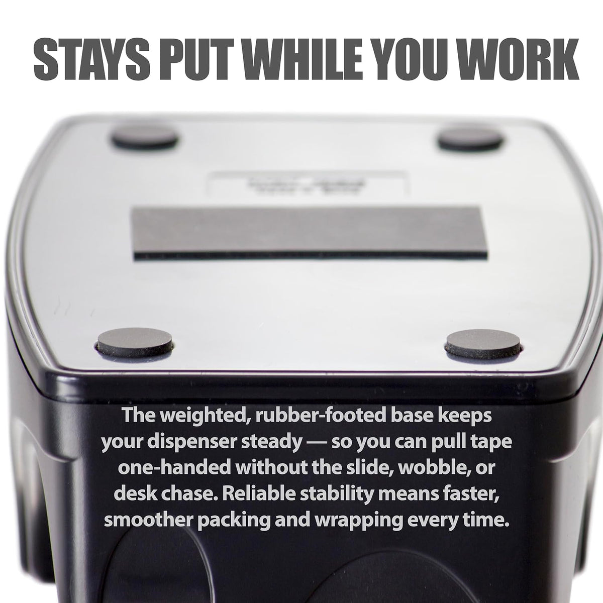 Officemate 2-in-1 Heavy Duty Tape Dispenser - Fits 1 Inch and 3-Inch Cores, Weighted 5.5 lb Base for Stability, Holds Packing and Standard Tape, Storage Compartment for Office Supplies, Black
