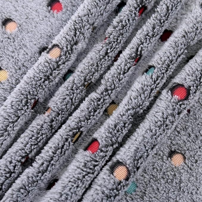 Dog Blanket with Colorful Dots Warm Soft Fuzzy Pets Blankets Small Medium Large Dogs Cats Reversible Pet Blanket Washable Couch Bed Protector Cover, Grey, 16" x 24"