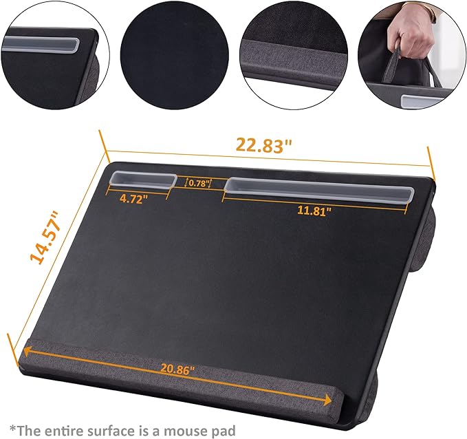 Extra Large Lap Laptop Desk - Full PU Material Mouse Pad Gaming Tray - Portable LapDesk with Phone Holder Wrist Rest for Notebook, MacBook, Tablet, Bed, Sofa(Black, Fit Up 17.3-in Laptops)