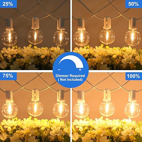 100ft 2-Pack Outdoor G40 LED Globe String Lights Dimmable Shatterproof Waterproof Light Strings with 52 Bulbs Connectable Commercial Hanging Lights for Patio Balcony Backyard Party (White Wire)