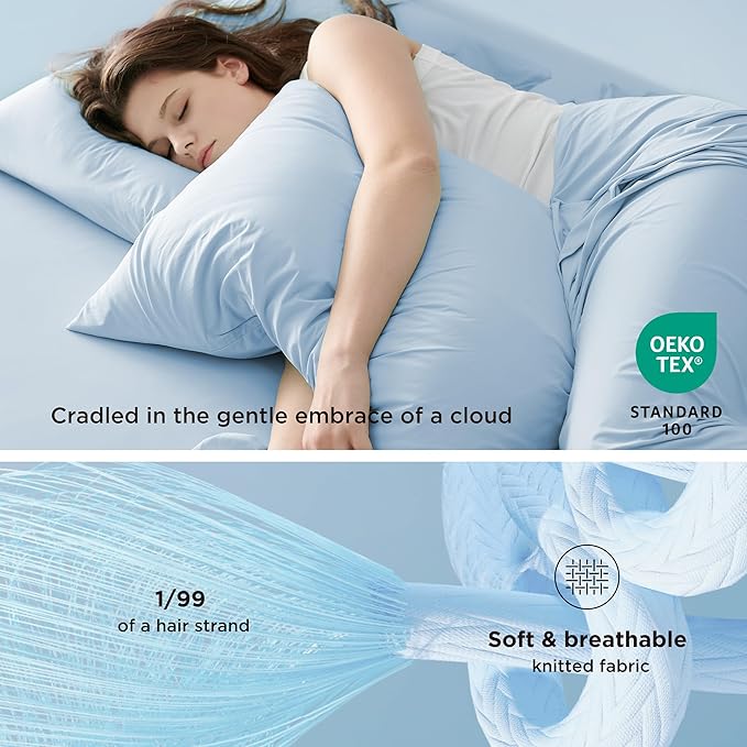 Bedsure Cooling Sheets Queen Size, Cooling Bedsheets for Hot Sleeper, Chill Cool Sheet, Deep Pocket Up to 17.5 Inches, Soft Breathable Bedsheets, 4 Pieces, Blue