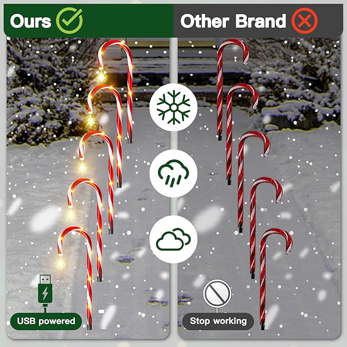12 Pack Christmas Candy Cane Lights, Solar Christmas Candy Cane Decorations Waterproof Pathway Markers Lights with Star for Outdoor Christmas Decorations Gifts Yard Driveway Lawn Garden Xmas Tree
