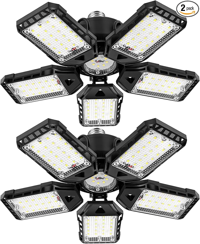 2-Pack LED Garage Lights - 160W, 16000LM 6500K with 51 Deformable Panels, Indoor Shop Light, E26E27 for Garage, Warehouse, Shop, Basement