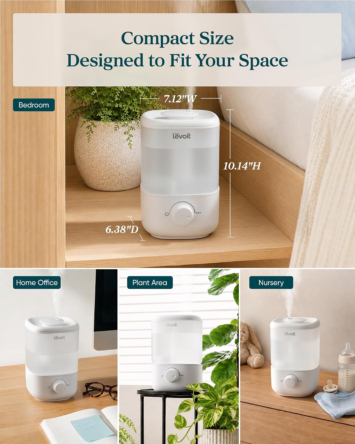 Levoit Top Fill Humidifiers for Bedroom, 2.5L Tank for Large Room, 25dB Easy to Fill & Clean, Quiet Cool Mist Air Humidifier for Home Baby Nursery & Plants, Auto Shut-off for Safety, 25H Lasting, Model # LUH-A251-WUS (Open Box)