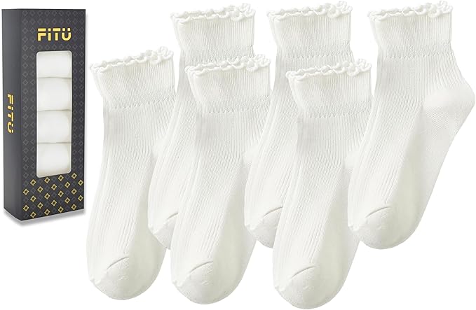 Women's Trim Ruffle Frilly Turn Cuff Socks - Cute Vintage Dress Crew Ankle Boot Socks