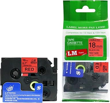 Premium 34" (18mm) Black on Red Compatible TZe P-Touch Tape for use with Brother PT-P900W, PTP900W, PT-P900, PTP900 Label Maker Includes Tape SizeColor Guide.
