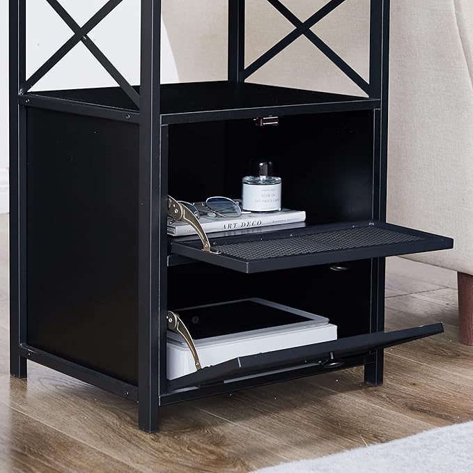 VECELO Modern Night Stand, End Side Table with Storage Space and Door, Nightstands with Flip Drawers for Living Room,Bedroom,Lounge