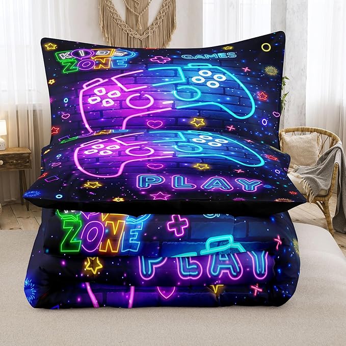 MWMWMW Gaming Comforter Sets for Boys, 6 pcs Twin Bed in a Bag Boys, Twin Bedding Sets for Boys, Gaming Bedding Set Twin (1Comforter, 1Flat Sheet, 1Fitted Sheet, 1 Pillow Cover, 2 Pillowcases)