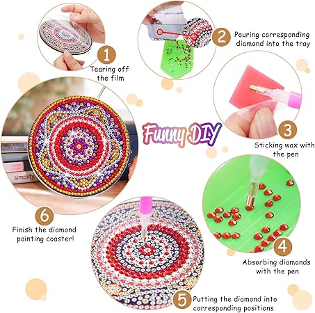 8 Pcs Diamond Art Coasters with Holder, BSRESIN Mandala Coasters DIY Diamond Art Crafts for Adults, Small Diamond Art Kits Accessories
