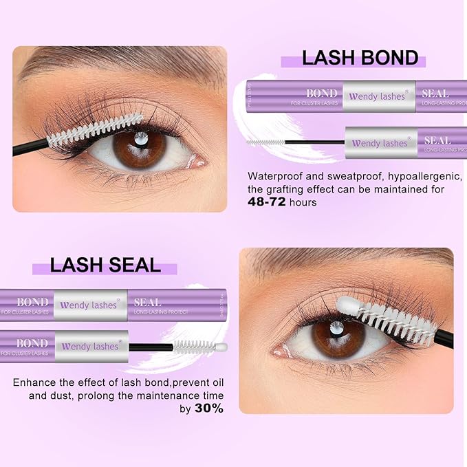 Lash Glue Bond and Seal for DIY: 1-Pcs, Wendy, 2 in 1, Strong & Flexible Hold, 5ml Clear-Bond, 5ml Clear-Seal