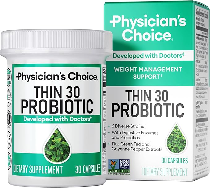 Physician's CHOICE Probiotics for Weight Management Bloating - 6 Probiotic Strains - Prebiotics - Key ingredient Cayenne - Supports Gut Health - Weight Management for Women Men - Green Tea - 30 CT