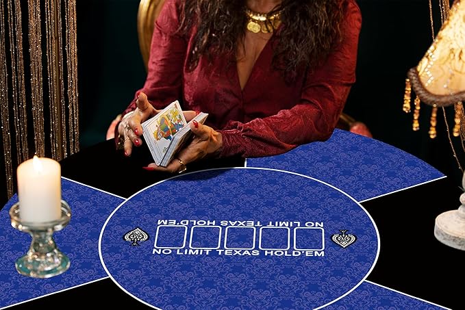 39 inch Round Poker Mat for Texas Holdem Portable Poker Table Top with Art Deco Layout Print Smooth Surface Players Game for Games Everywhere