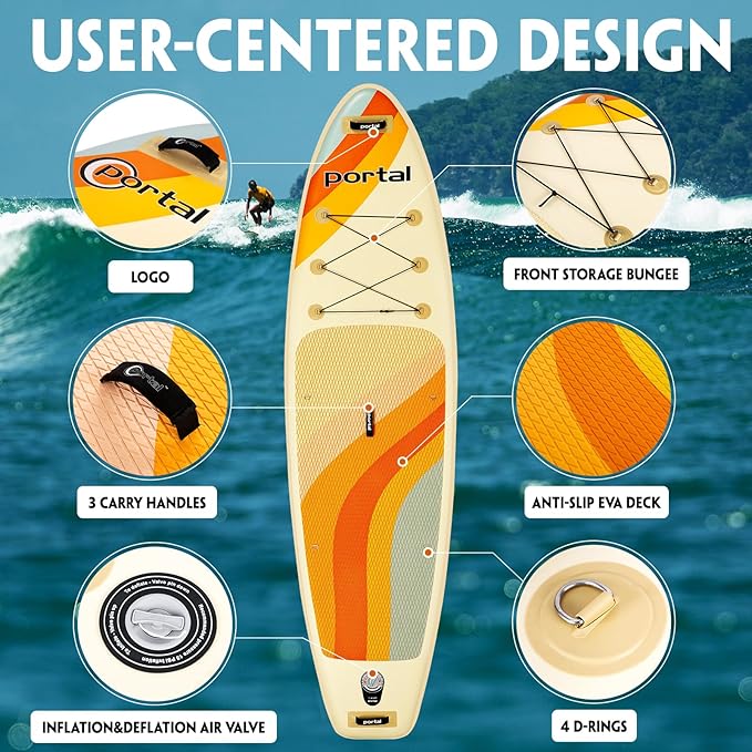 PORTAL SUP Inflatable Paddle Board for Adults 10'6'' Stand Up Paddleboard,Non-Slip Deck Blow up Paddle Boards with Adjustable Paddle.