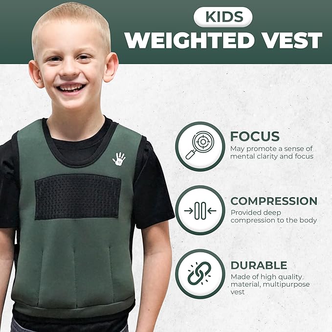 Weighted Vest For Kids - Adjustable Compression Vest With Six Removable Weights Included - Breathable Snug Fit Design