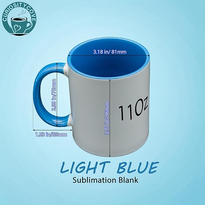 Sublimation Mugs 11 Oz, Light Blue Inner Handle - Premium Coffee Cups for Heat Press Projects - Versatile Coffee Mug Design Ideal for Personalized Creations, 1 Piece Set