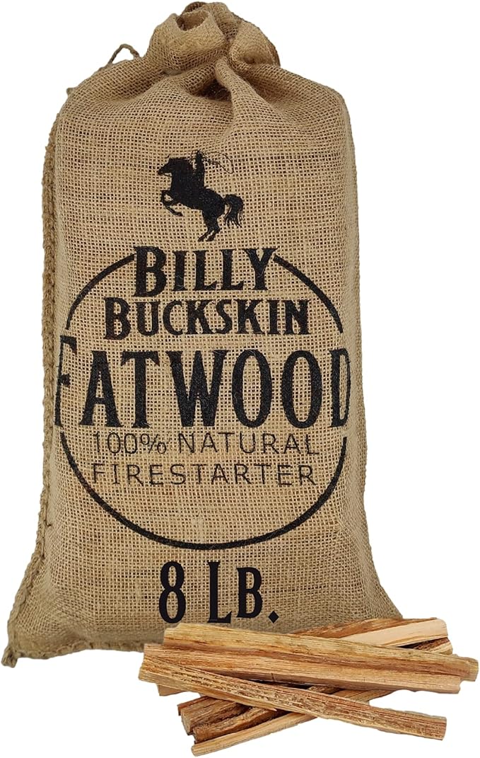 Billy Buckskin Co. 8 lb. Burlap Bag of Fatwood Fire Starter Sticks Gift Set of Fatwood, Comes in a Stylish Burlap Bag Start a Fire with just 2 Sticks 8 Pound Bag