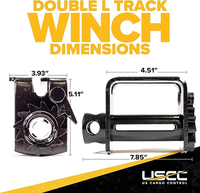 US Cargo Control Low Profile Sliding Winch for Double L Tracks, 4 Inch Winch Holds Up to 15 Feet of Webbing, Slides to Any Position for Winch Control, 5,500 LBS Working Load Limit