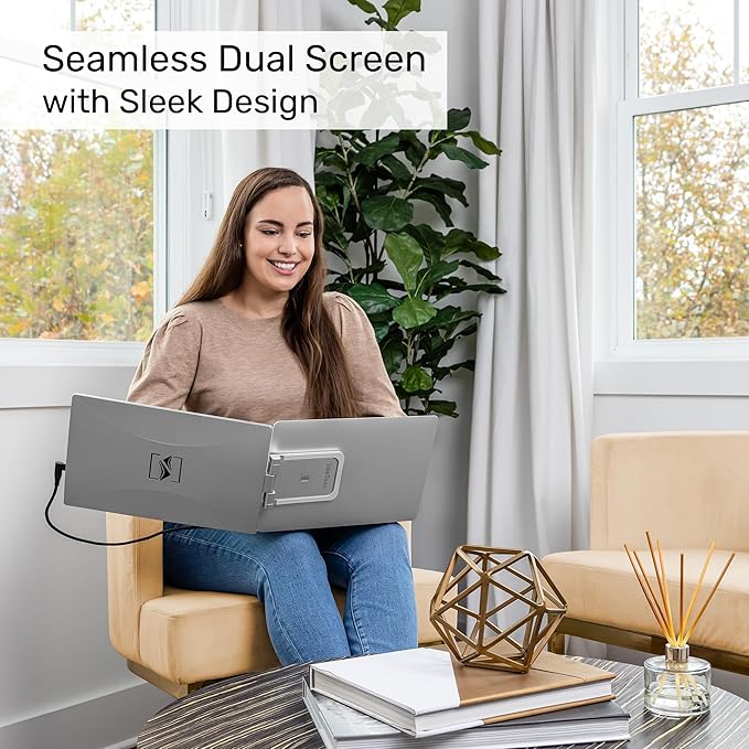 SideTrak Swivel 14" Patented Attachable Portable Monitor for Laptop FHD TFT Laptop Dual Screen Mac, PC Chrome Compatible Fits All Laptops Powered by USB-C or Mini HDMI (Light Silver)