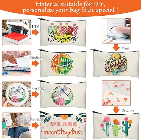 Legigo Blank DIY Craft Bag (13 Pc) Canvas Pencil Case Blank Makeup Bags- Canvas Pencil Pouch Bulk Canvas Cosmetic Bag Multi-Purpose Travel Toiletry Bag Canvas Zipper Bags 8.3 × 5 Inch