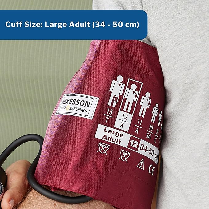 McKesson Aneroid Sphygmomanometer - Manual Blood Pressure Cuff Monitor with Carrying Case, Pocket Size, Cuff 34-50 cm, Burgundy, 1 Count