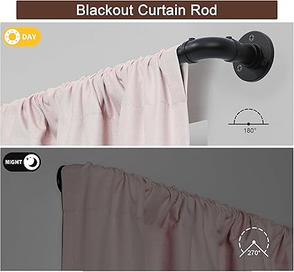Industrial Curtain Rods for Windows 48 to 84, 2 Pack 1 Inch Heavy Duty Curtain Rods, IndoorOutdoor Curtain Rod 48-84 inch, Wrap Around Blackout Curtain Rod, Rustic Black Drapery Rods