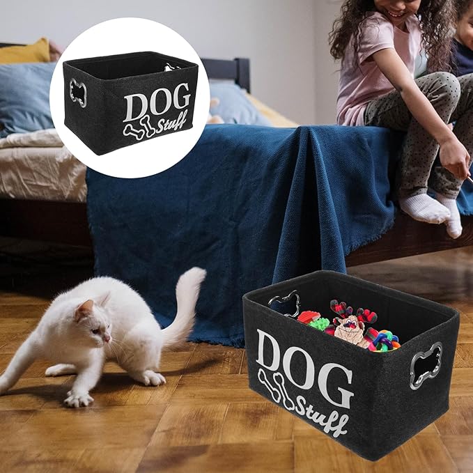 Alipis 1Pc Dog Toy Storage Basket - Durable Felt Organizer Box for Pet Toys, Living Room, Dark Grey