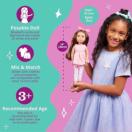 Glitter Girls - Bluebell 14-inch Poseable Fashion Doll - Dolls for Girls Age 3 Up,Pink, Brown, Silver, Blue