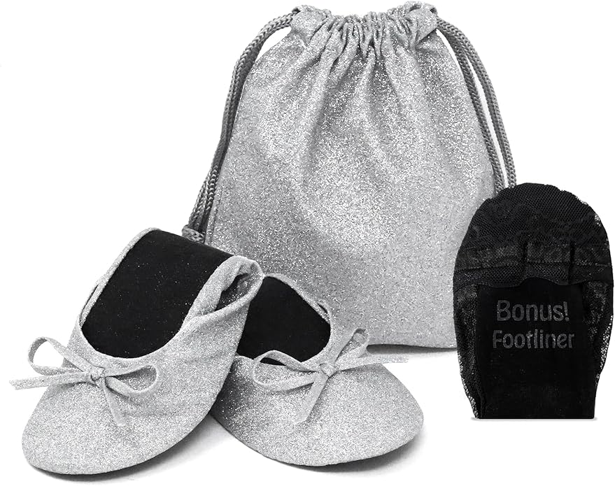 Silky Toes Women's Glitter Foldable Ballet Flat Roll Up Slipper Shoes