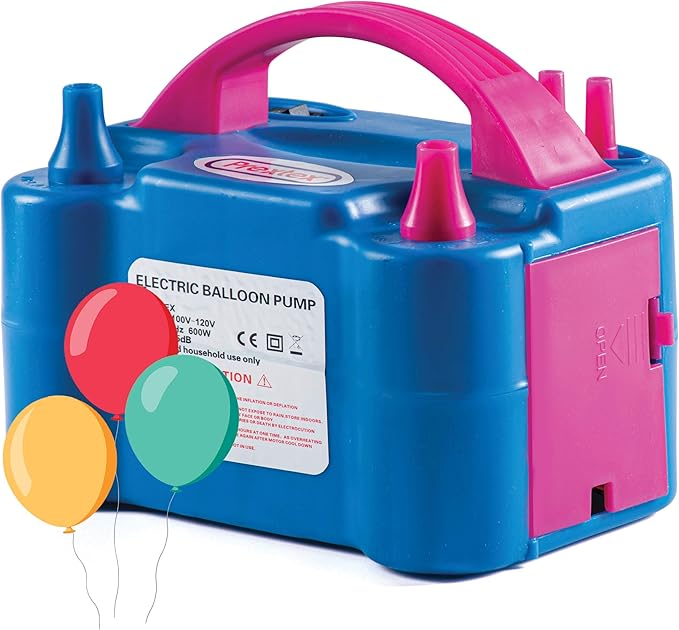 Prextex Balloons Electric Pump Inflate, Blue 110V 600W - Portable Pump with Air Blower Dual Nozzle Inflator for Fast, Easy Bulk Balloons Filling for Event Party Decoration - Balloon Pumps Electric