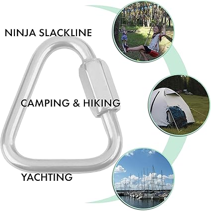 Set of 5 Carabiners for Ninja Slackline. Triangle Shaped Quick Links for Ninja Slackline. Large 516" (M880mm)