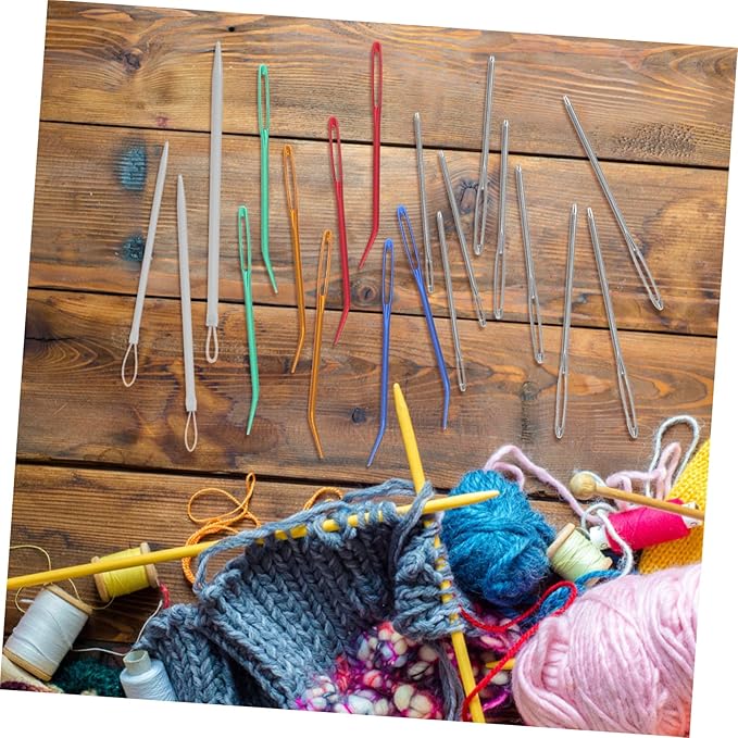 CIMAXIC Large Eye Curved Needles Set for Sewing Crochet Knitting Tapestry Embroidery Aluminum Needles with Storage Case