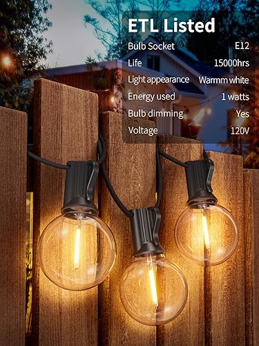 Yuusei String Lights for Outside 25 FT, Outdoor Lights for Patio with 12 1 Shatterproof LED Edison Bulbs, G40 Waterproof Connectable Hanging Lights for Backyard Bistro Party Balcony