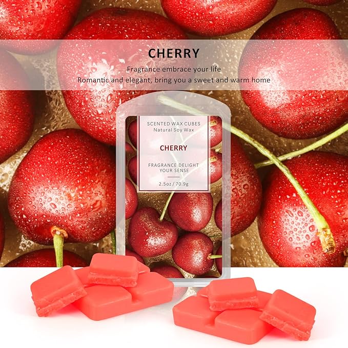 STRN Wax Melts Soy Wax Cubes 4 Pack Scented Wax Melts Warmer, Scented Wax Cubes for Warmers Soy Wax Cubes Candle Wax Melts, Rose, Lavender, Jasmine, Cherry (4 x 2.5oz)