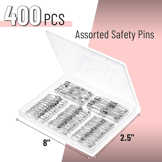 Mr. Pen- Safety Pins Assorted, 400 Pack, 5 Different Sizes, Silver, Assorted Safety Pins, Safety Pin, Small Safety Pins, Safety Pins Bulk, Large Safety Pins, Safety Pins for Clothes