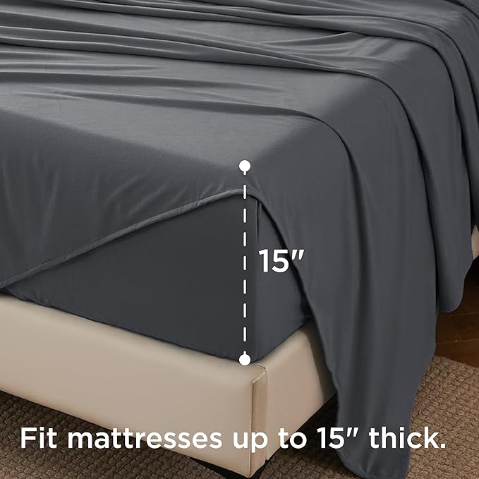Bedsure Twin Size Polyester Flannel Sheets, Warm Soft Fleece Bed Sheets Set with Deep Pockets, Breathable Brushed Flannel Bedding for Women, Men, Kids Teens, Dark Grey